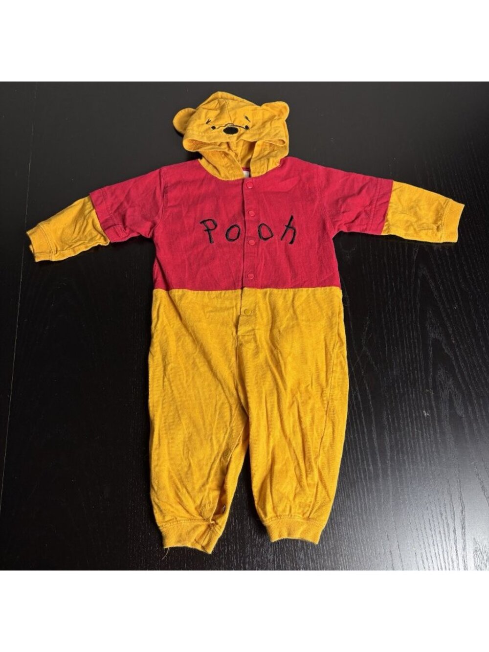 Vintage Y2K Disney Store Baby Size 12M Winnie the Pooh Hooded One-Piece Romper
